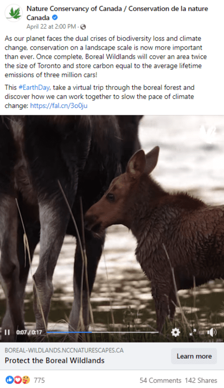The Nature Conservancy of Canada created a nonprofit marketing campaign for Earth Day in this screenshot.