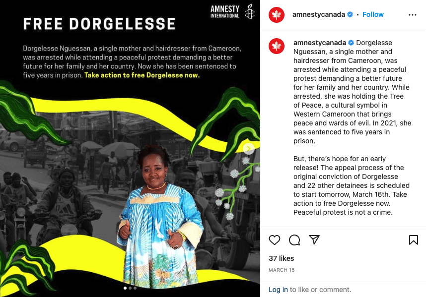 Instagram for Nonprofits example - Amnesty Int