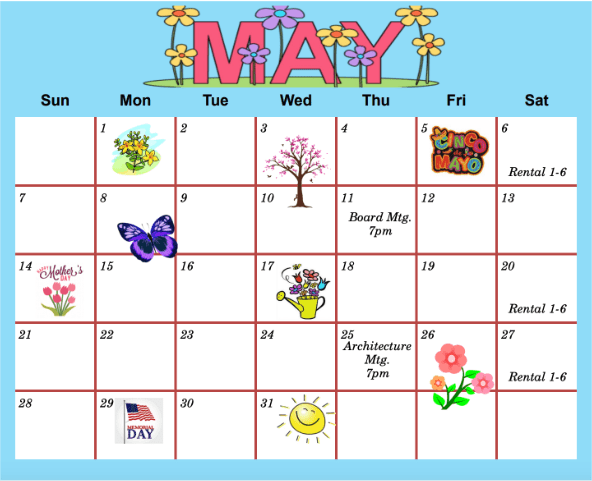 Here's an example of Summerlakes HOA newsletter. They have a fun calendar with the month's events highlighted