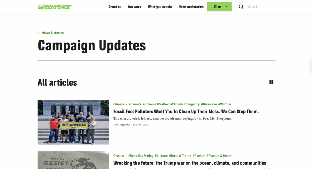 Greenpeace website screenshot