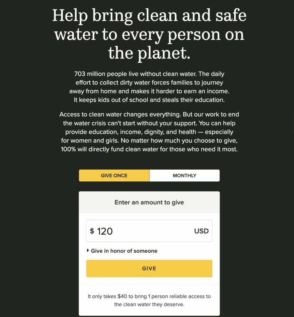 charity :water website screenshot