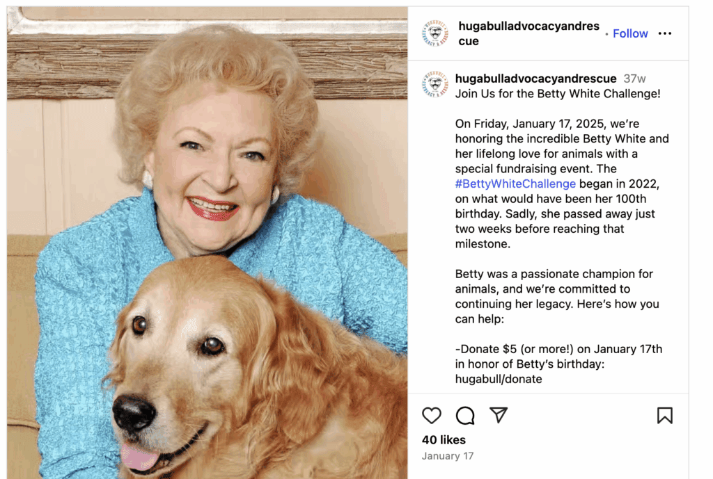 Social Media Fundraising Ideas Betty White Challenge Instagram Post